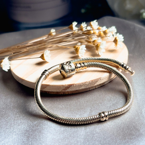 Pulseira Pandora Flexível Em Ouro Amarelo 14k 19 Centímetros