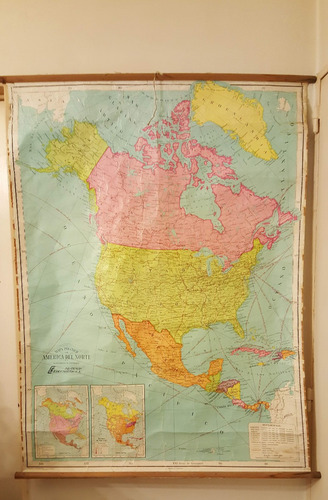 Antiguo Mapa Entelado América Del Norte Político Colección (Usado)