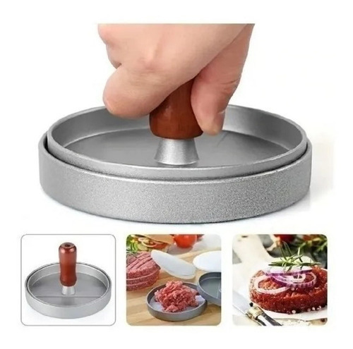 Modelador Prensa Hamburguer Aluminio Cabo Madeira Ø 11 Cm Cor Prateado Cabo Madeira