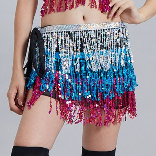 Sequin Mini Dress Tassel Fringe Belly Dance Skirt
