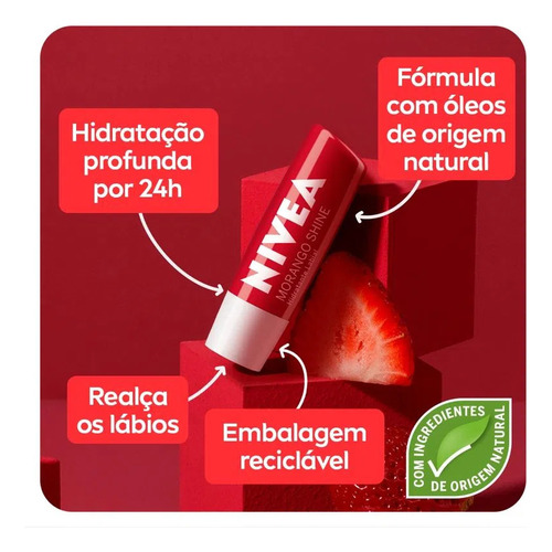 Kit Hidratante Labial Nivea Hidra Color Morango Nude Cereja