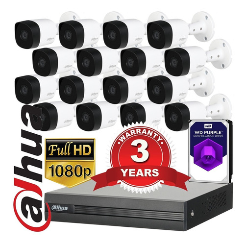 Kit Seguridad Dahua Dvr 16 + 1tb + 16 Camaras Fullhd 2mp Ext