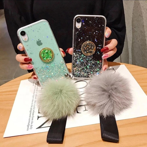 Imagen 5 de 7 de Funda Case, Pompón Glitter Para I Phone Varios Modelos