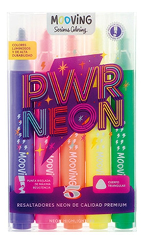 Resaltadores Pwr Neon Fluo Mooving X 5 Colores Intensos
