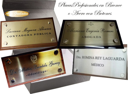 Placa Profesionales En Bronce O Acero Con Botones