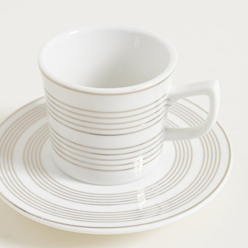 Set X6 Tazas Y Platos De Café Lineas Doradas Porcelana