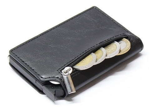 Billetera Tarjetero Automática De Cuero Con Tapa