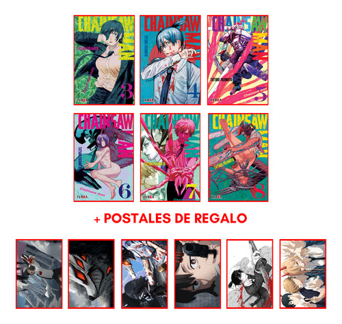 Combo Chainsaw Man 3 A 8 + 6 Postales - Manga - Ivrea