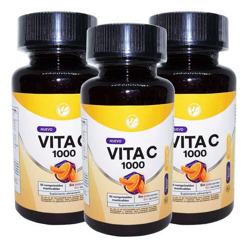 3 X Vitamina C 1000 Mg Total 90 Comprimidos Aumenta Defensas