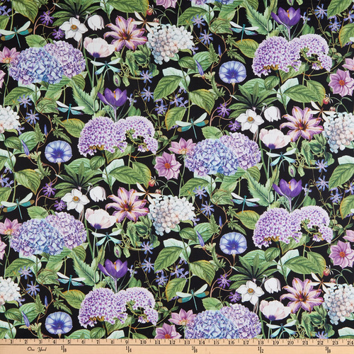 Tela Estampado Floral Negro Multicolor The Yard