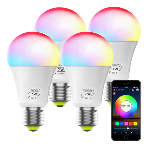 Smart Wifi Alexa Light Bulb, Dimmable Multicolor E26 A1...