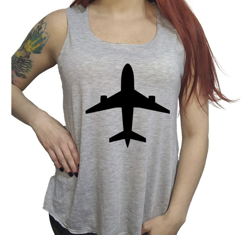 Musculosa Acampanada Avion Plane Figura Vector Negro Viaje