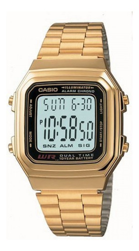 Reloj Casio Vintage A178 Digital Unisex Dorado Bisel Negro Fondo Negro