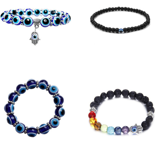 4 Piezas De Pulsera Elástica Con Cuentas De Cristal De Ojo M