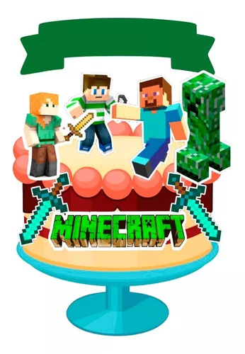 BOLO MINECRAFT + PRIMEIRO TOPPER DA NOSSA LOJA DE PERSONALIZADOS