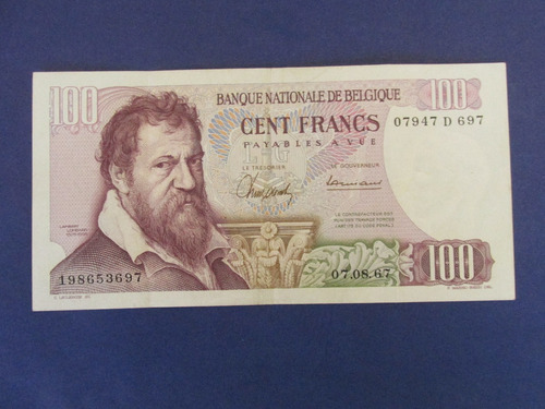 Antiguo Billete Banco De Belgica 100 Francos Año 1967