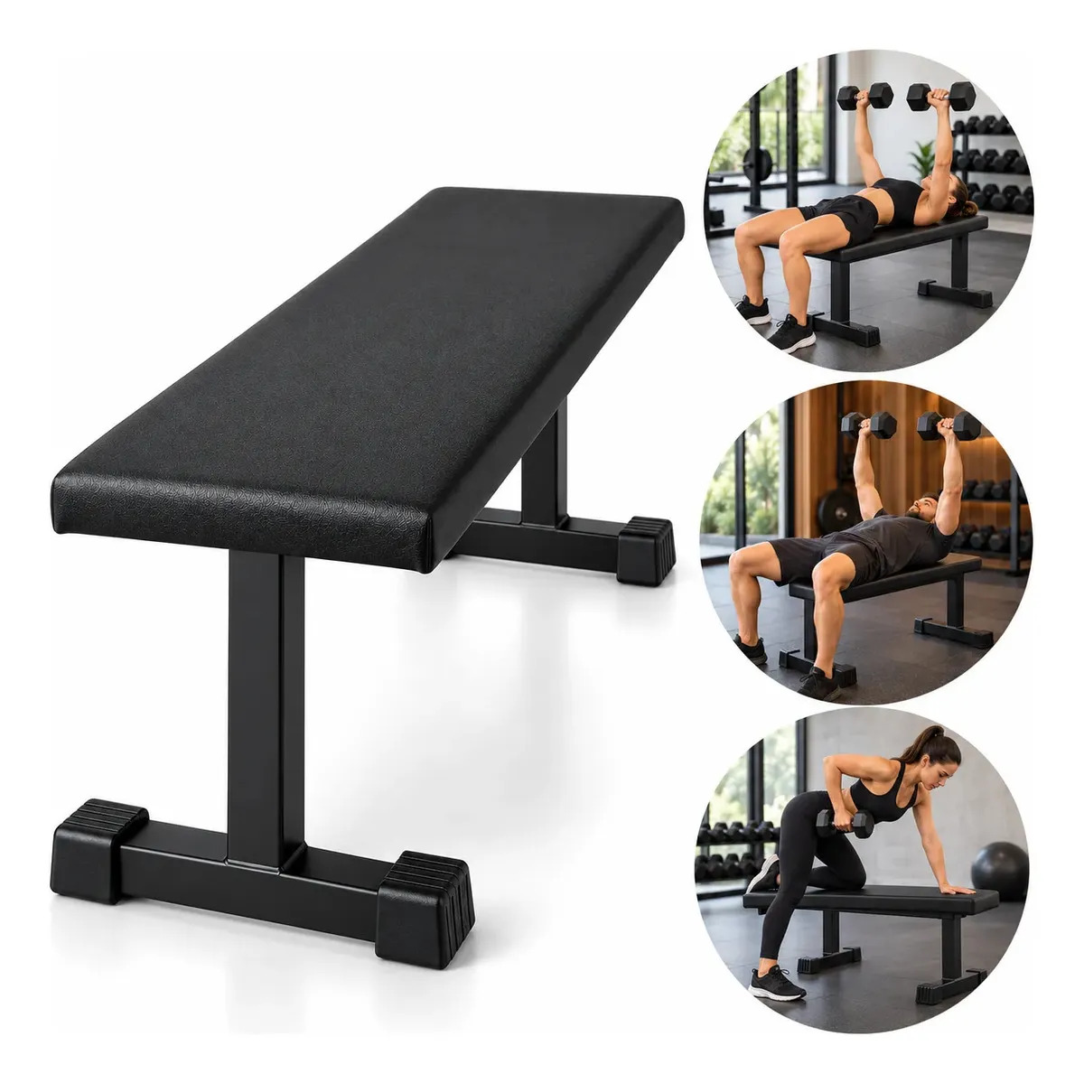 Banco Reto Plano Musculação Supino 90cm 250kg Couro Uruguaio Espuma D33 Academia Fitness Treino em Casa Remada
