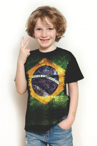 Camiseta Infantil Bandeira Brasil Crianças Bebê