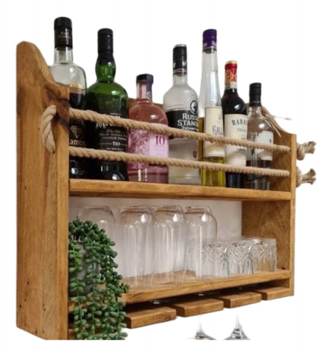 Cava Cantinera Mini Bar  Pared Madera Rustica Copas Botellas