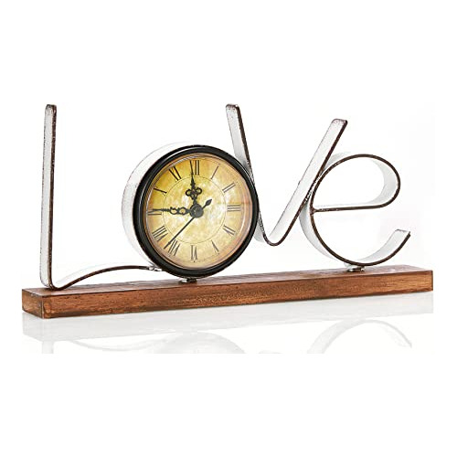 Reloj De Mesa 5.12  H Antiguo Metal Y Madera Blanco Gri...