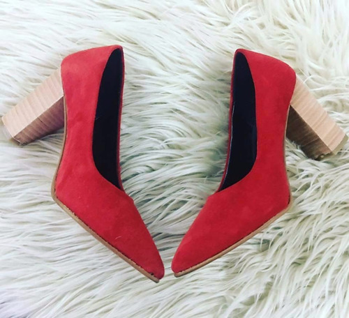 Stilettos Zapatos Con Taco Folia Madera Rojo Cuero Gamuzado