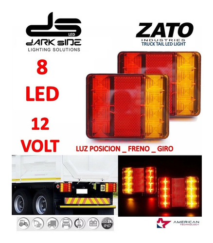 Imagen 2 de 8 de Juego De 2 Faros Led Traseros, 8 Led, 12 Volt