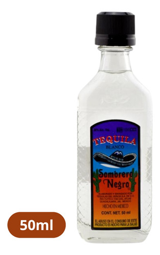 Miniatura Tequila Sombrero Negro - Blanco - 50ml (vidrio)