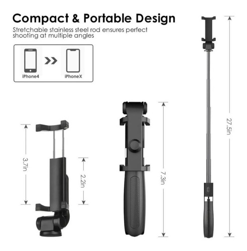 Selfie Stick, Tripié Y Control Bluetooth 3 En 1 Para Celular