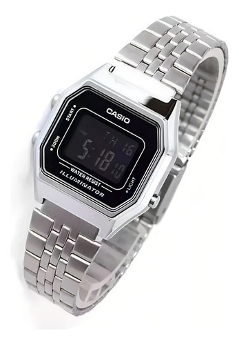 Reloj Casio LA680WA-1BDF vintage plateado para mujer, correa de color plateado