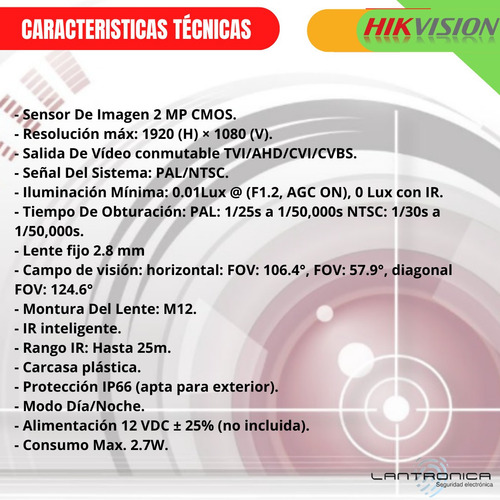 Imagen 3 de 9 de Camara Seguridad Bullet Hikvision 2mp Full Hd Microfono