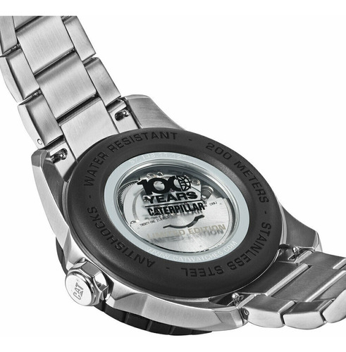 Reloj Cat Shockmaster Edición 100 Años Set.s7.148.11.121 Malla Plateado Bisel Negro Fondo Negro