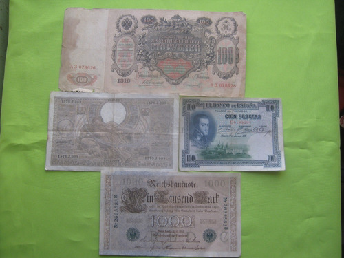 Lote 4 Bellos Y Grandes  Billetes Europeos Antiguos 