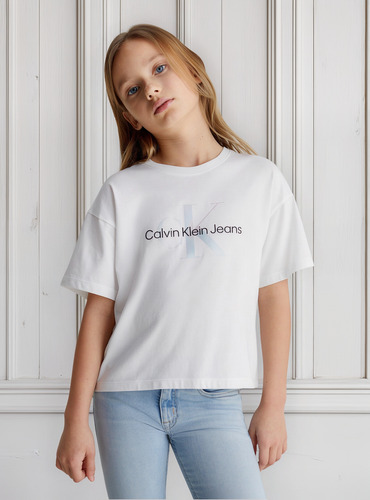 Polera Niña Serenity Monogram Blanco Calvin Klein