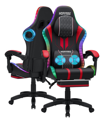 Hoffree Silla Led Para Juegos De Masaje Con Altavoces Silla Rojo/ Negro Material Del Tapizado