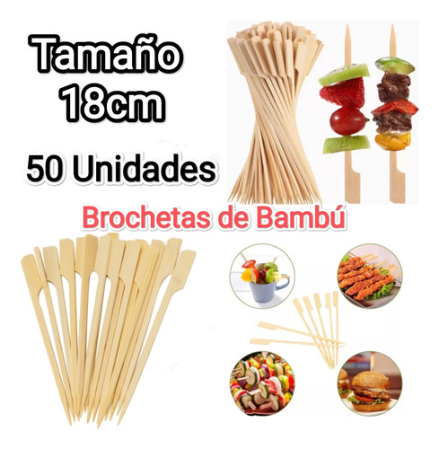 Brochetas Pinchos Palillos Palitos De Bambú (50 Unid) 