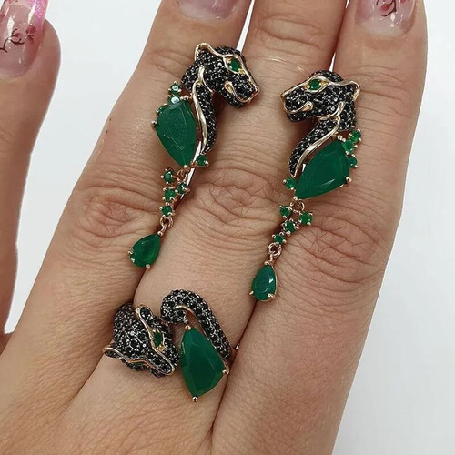 Pendientes De Cristal Verde Con Forma De Leopardo Para Mujer