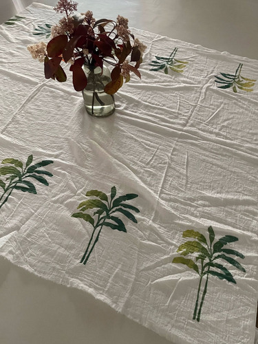 Manteles Minimalistas Gasa Blanca Estampas Palmeras 3x2m