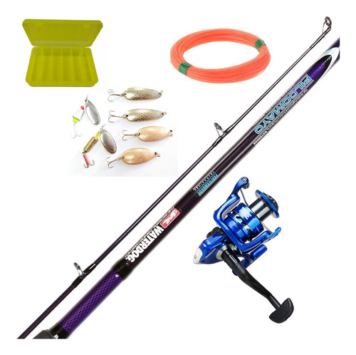 Caña Waterdog + Reel 3 Rule + Gave Con Cucharas X6 + Tanza