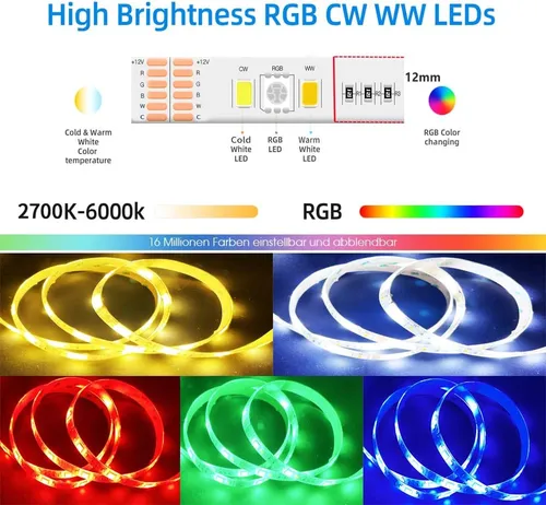 Luces De Tiras Led De Giderwel Rgbww 16.4 Pies, Rgb Modible+