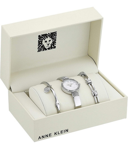 Reloj Mujer Anne Klein Con Brazaletes 27 Mm Ak/3295svst Color de la correa Plateado Color del bisel Plateado Color del fondo Blanco