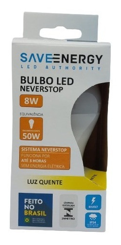 Lâmpada De Emergência  Neverstop  8w Luz Amarela Saveenergy