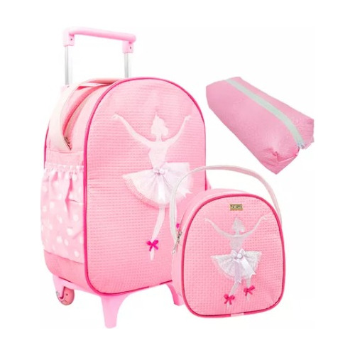 Kit Mochila Escolar Infantil Rodinha Lancheira Estojo Bichos