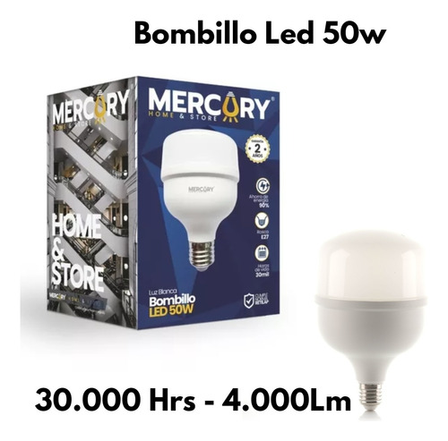 Bombillo Led 50w Rosca E27 Luz Blanca Multivoltaje Mercury