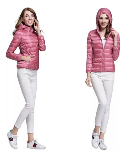 Chamarra Puffer Con Capucha Ligera Para Mujer