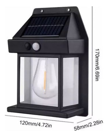 2 Unidades Farola De Pared Carga Solar Luz Led Blanco Cálido Negro