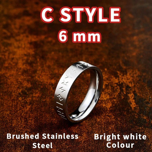 Anillo Runas Vikingo Pulido Espejo 6mm En Acero Inoxidable
