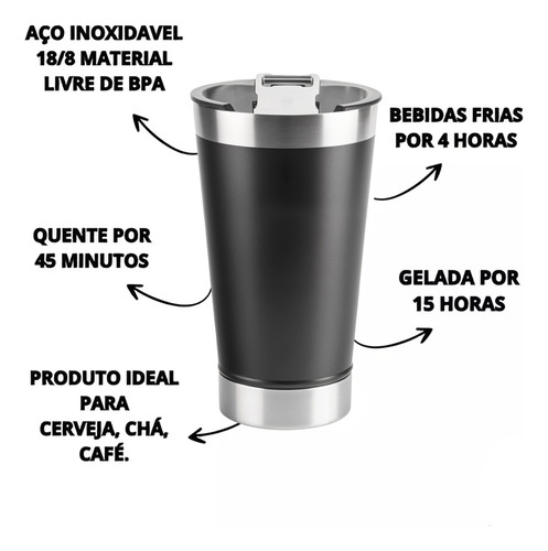 Copo Térmico Inox Para Café Chá Cerveja Chopp Com Tampa