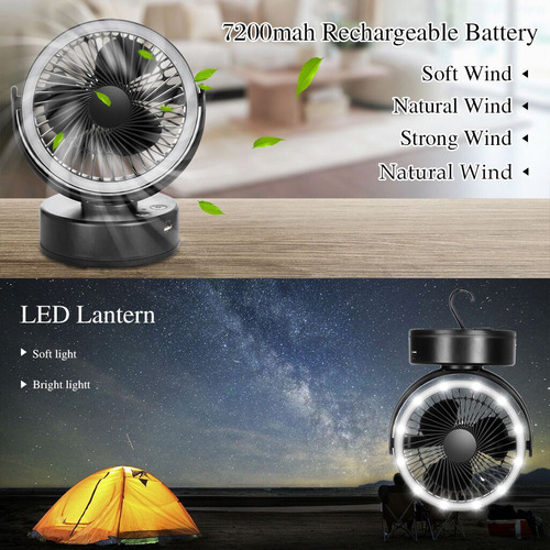 Ventilador De Camping Con Batería Q De 7200 Mah Con Linterna