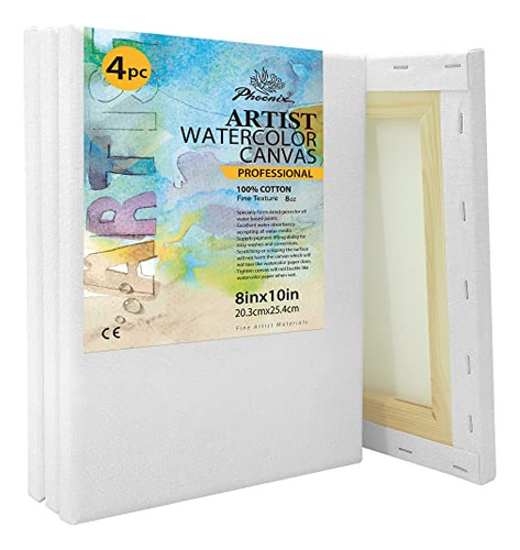 Watercolor Stretched Canvases, 8x10 Inch/4 Pack - 100% ...