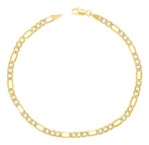 Pulsera Figaro 3x1 Cartier Diamantada Oro 14k 3.2mm 18cm